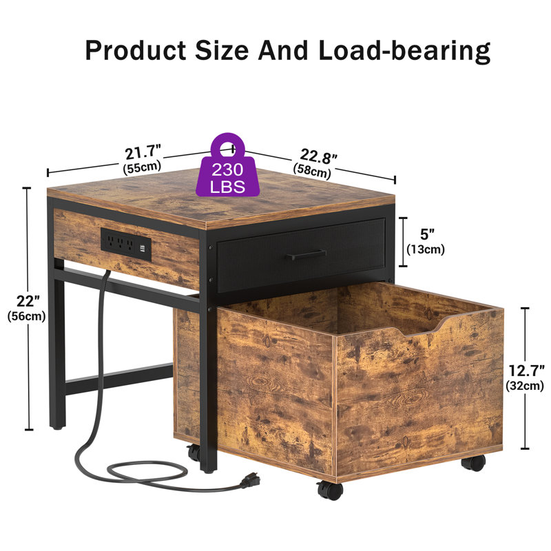Fridge Stand With Storage And Charging Station, Rustic Brown