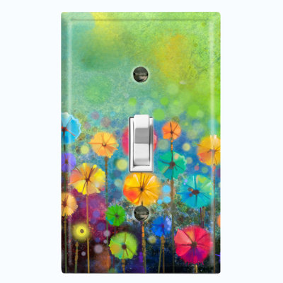 Colorful Flowers Green Nature Themed 1 - Gang Toggle Light Switch Standard Wall Plate
