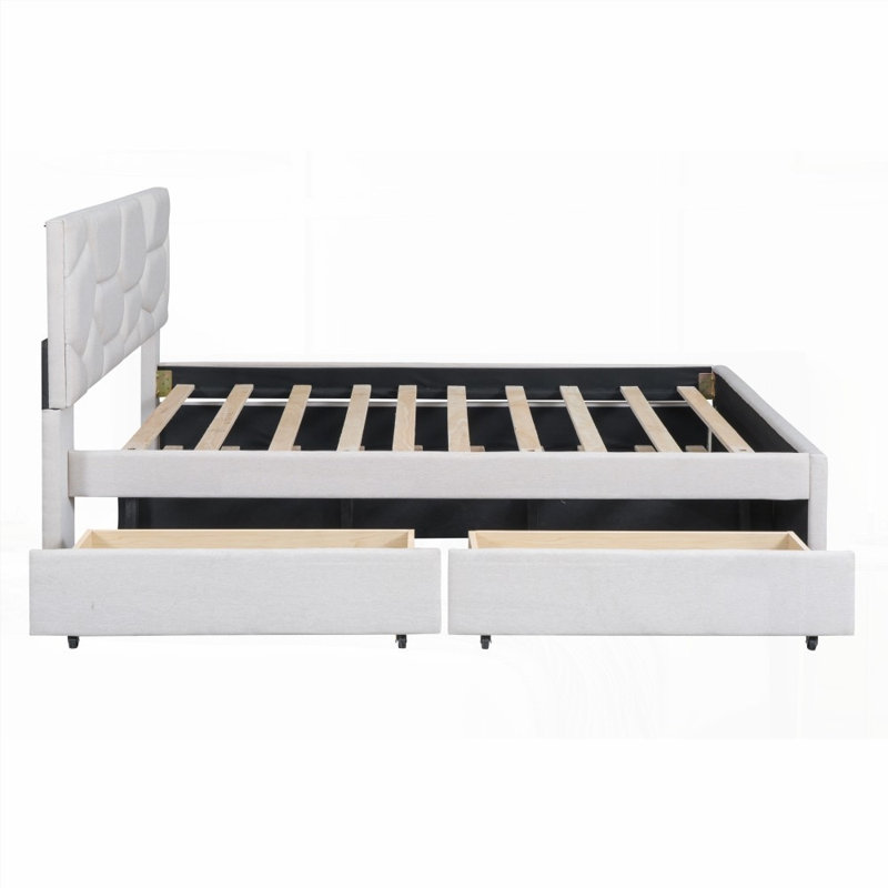 Lit plateforme tapissier Auroralynn avec tête de lit à motif brique, gigogne simple 2 tiroirs, stable et amp; Aucun sommier tapissier requis