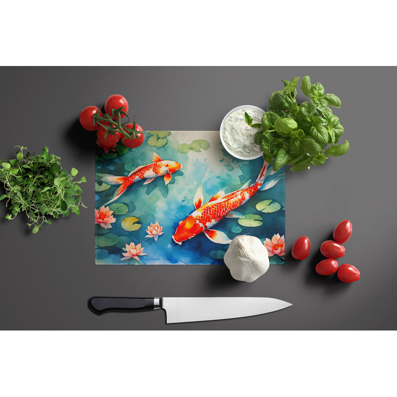 Koi Fish Glass Cutting Board Large