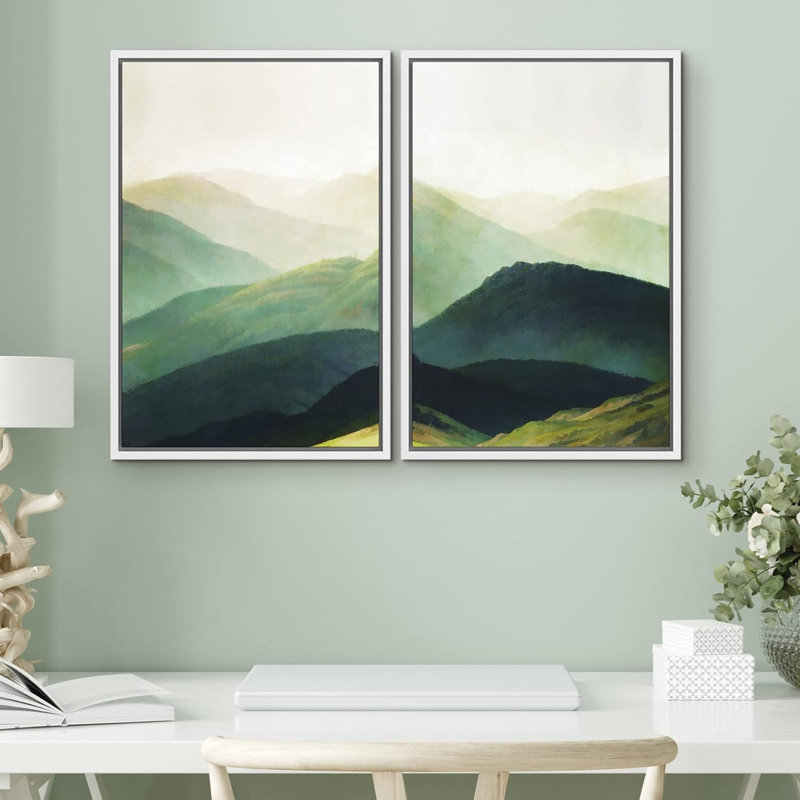 «Geometric Mid-Century Wave Collage», 2 pièces, H 24 po x l 16 po, Blanc