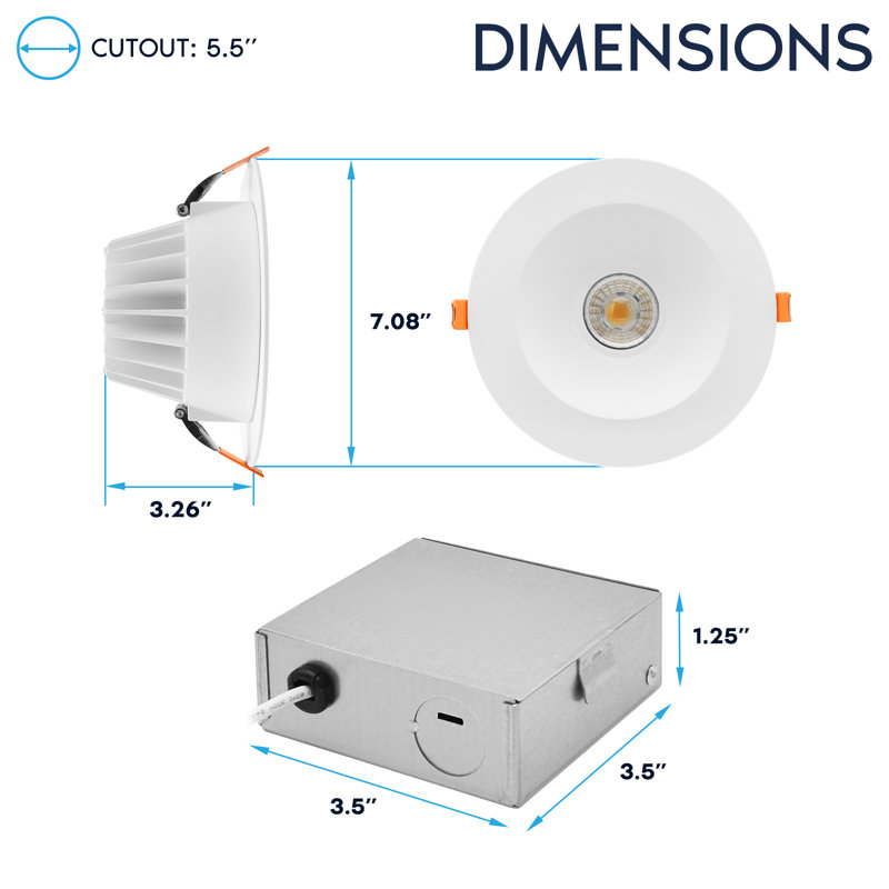 Luxrite 6 po Éclairage encastré à DEL à DEL, 5CCT, 10/15 / 20W, 800-1500LM, CRI90, éclairage encastré sans intensité à intensité variable, homologué IC, homologué pour l'humidité, homologué ETL