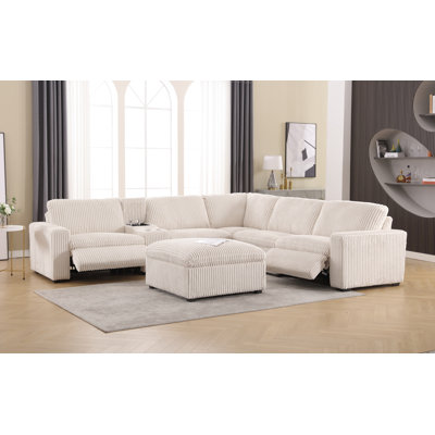 Annistyn 7 Piece Modern Corduroy L Shaped Power Reclining Sectional Sofa with Storage & Wireless Charging