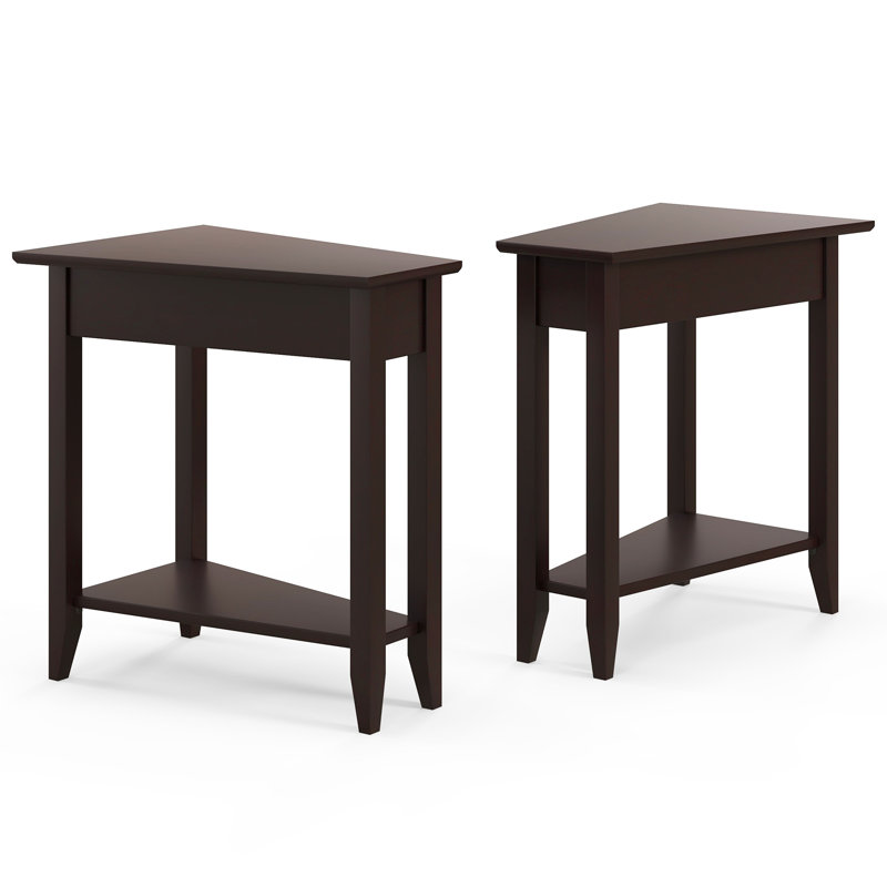 Table de bout à 2 niveaux avec tablette de rangement, canapé d'appoint unique avec pieds en bois massif, 2