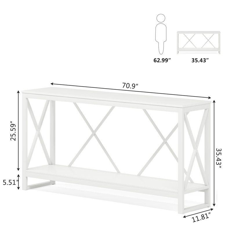 180.1cm Unfinished Solid Wood Top Console Table, White, White
