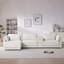 Canapé modulaire en L en chenille avec console de rangement, charge, repose-pieds mobile et design réversible pour le salon-129580876
