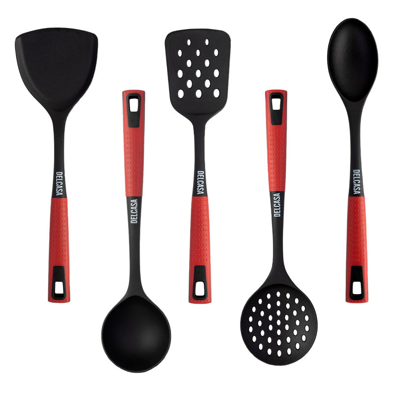 Delcasa 5 PC Nylon Kitchen Utensil Set for Cooking – Skimmer, Serving Spoon, Ladle, Slotted Turner and Turner Set - Safe for Non-Stick Cookware - Heat Resistant Handle - Heat-Resistant Utensil Set