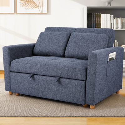 Dharius 48.7"W Square Arm Linen Back Convertible Sleeper Sofa with Cushions, Adjustable Backrest for Small Spaces, Living Room