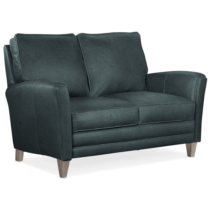 Zion Loveseat, Stone, Aline Light Gray Stonewash Genuine Leather