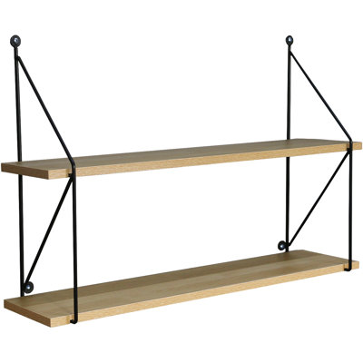 Tablette flottante en bois à 2 niveaux avec supports en métal Lashandria Sorbus