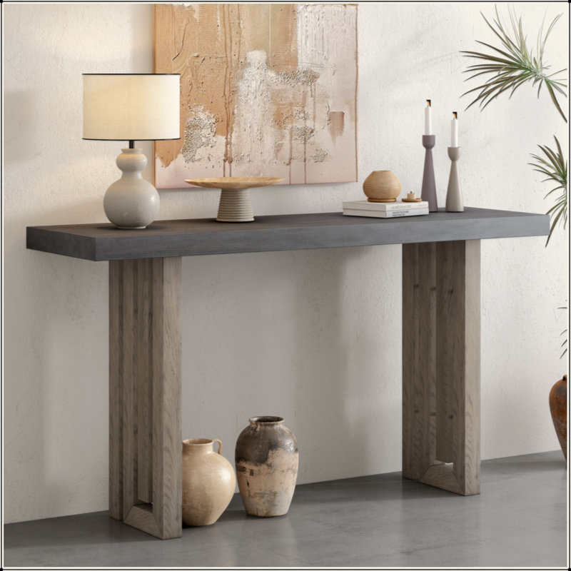 Uniquely Designed Oak Veneer Console Table With Distinctive Side Shapes, Suitable For Entryway, Hallway, Living Room, Foyer, Corridor