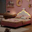 Acamas Pink Princess Bed with LED Lights, Velvet Upholstery, Crown Headboard, Adjustable Height & Solid Wood Slats-1429380788