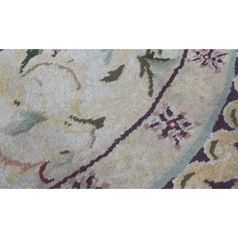 Hand-Knotted High-Quality Beige Round Area Rug