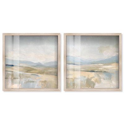 Slopes of Whispering Valleys Shadowbox Print Neutral Wall Decor Set by Art Remedy, Blonde Frame, 24 x 24