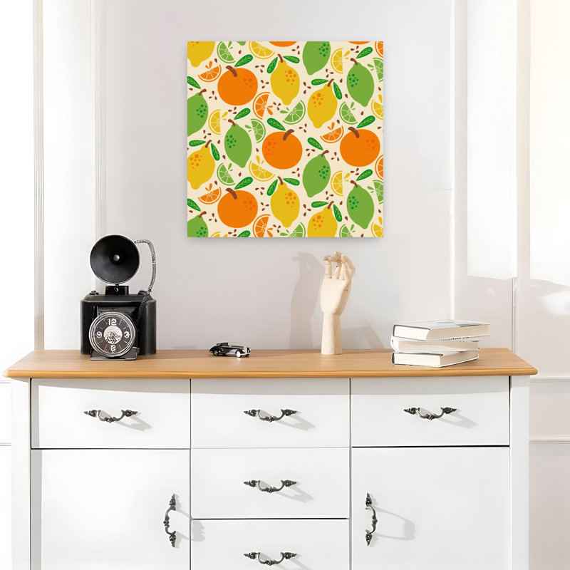 Art contemporain, paysage de fruits abstrait et audacieux, H 18 po x l 18 po