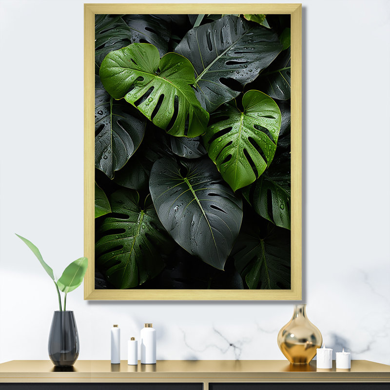 Dominicain, feuillage tropical II - impression, H 32 po x l 24 po x P 1 po, Encadrement doré