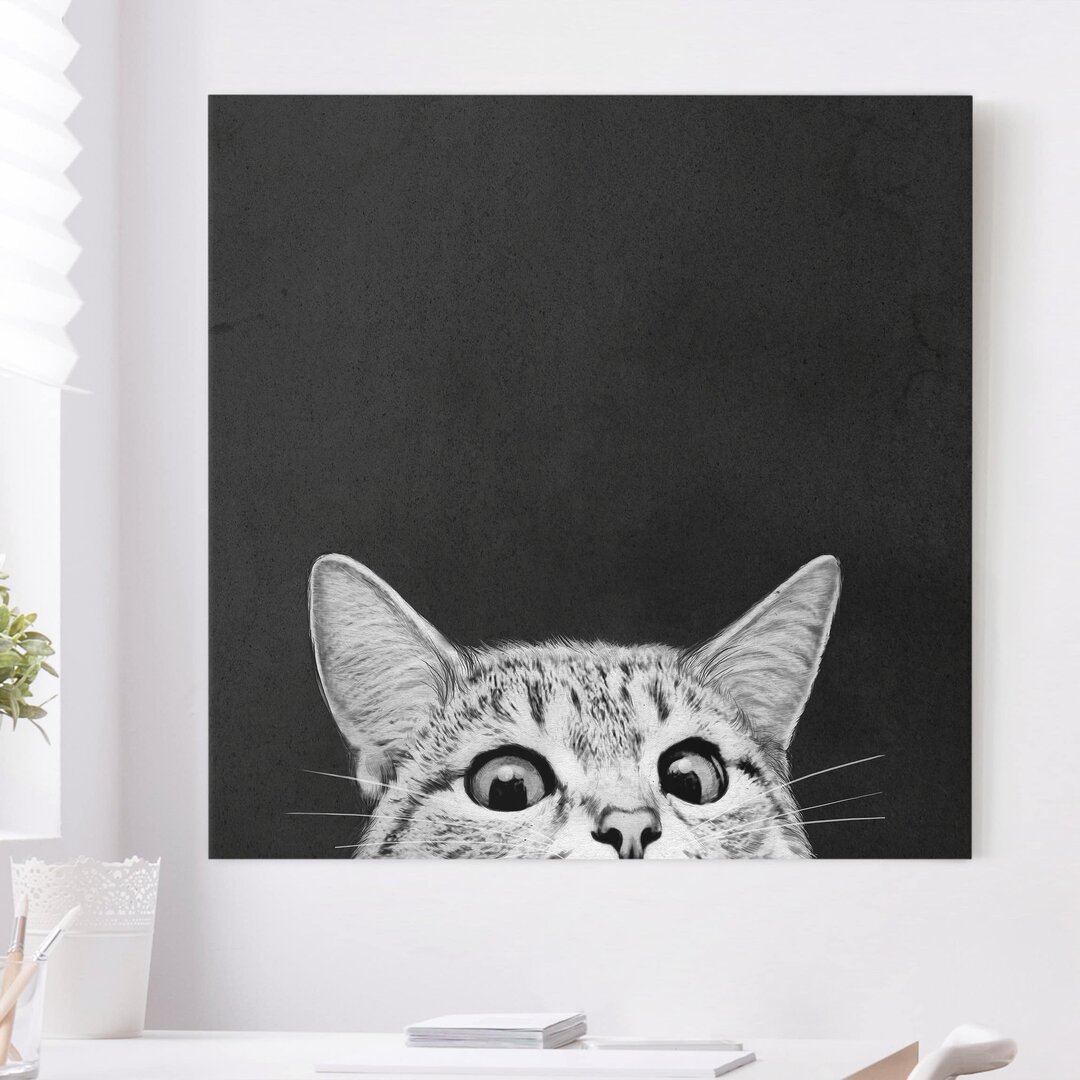 Leinwandbild Illustration einer Katze in Schwarz und Weiß von Laura Graves