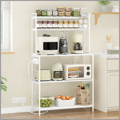 Grand support de boulanger à 5 niveaux avec prises électriques, support à micro-ondes de 39 pouces et bar à café, tablette de rangement pour la maison, rangement pour comptoir