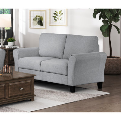 Modern 1Pc Loveseat Dark Gray Textured Fabric Upholstered Rounded Arms Attached Cushions Transitional Living Room Furniture