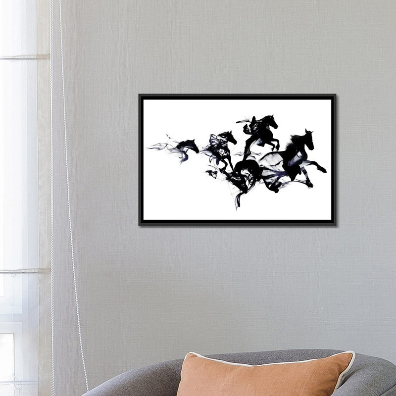 « black horses », impression sur toile, H 18 po x l 26 po x P 1,5 po, Toile avec cadre noir