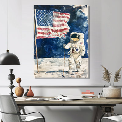 Usa Flag On The Moon Landing II - Space Metal Print