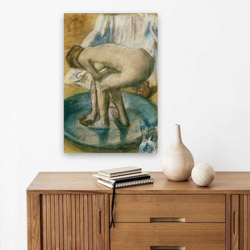 Femme se baignant dans une baignoire peu profonde, estampe d'art mural contemporain abstrait impressionniste de 1885