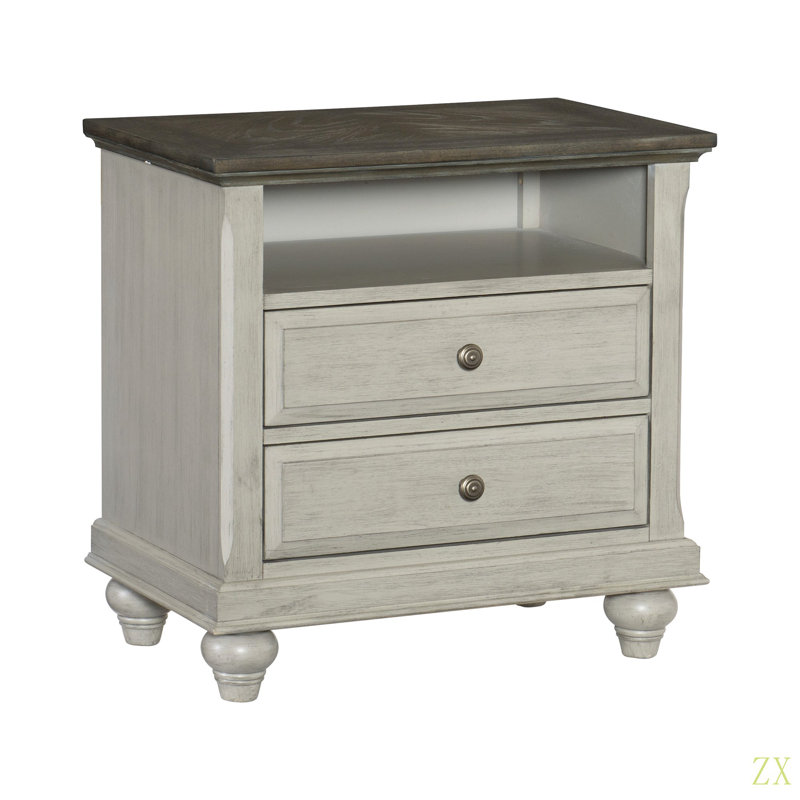 Table de chevet classique 1Pc avec 2X tiroirs et rangement