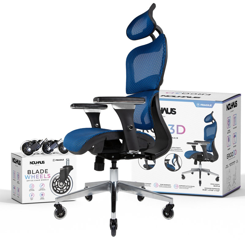 Brilliant Blue Ergonomic Mesh Executive Office Chair with Adjustable Arms