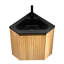 Meuble-lavabo suspendu triangulaire en résine noire intégrée de 76 cm (30 po), avec lavabo intégré et une porte. Rangement en contreplaqué naturel pour les petits coins de salle de bain et les espaces restreints.