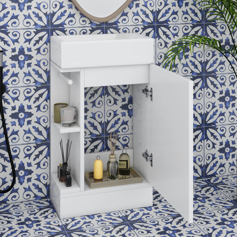 18.6" Small Bathroom Vanity With Sink, Bathroom Cabinet With Two-Tier Shelf, Toilet Paper Holder And Soft Closing Doorc