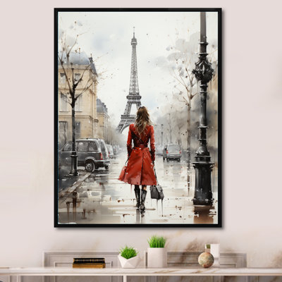 «Fashionista In Red Vintage Paris Watercolor», reproduction d'art sur toile