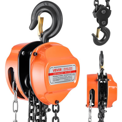 Hand Chain Hoist, 2 Ton 4400 lbs Capacity, Manual Chain Block with Upgrade G80 Galvanized Chain, 20 ft Lifting Height, Heavy Duty Pulley Hoist for Garage Warehouse Automotive Machinery, Orange