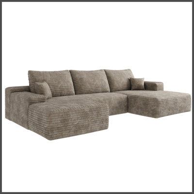 Canapé modulaire 107 po avec 1 repose-pieds Cloud, fauteuils rembourrés minimalistes modernes, canapé en U confortable pour le salon, canapé d'angle à assise profonde, aucun assemblage requis, chameau (tissu en velours côtelé moelleux)