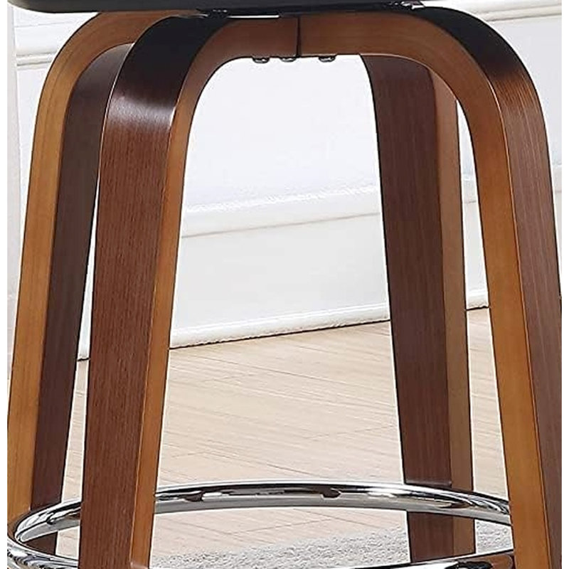 Poussoir Mid-Century de 27 po de hauteur dorée, coussin en similicuir noir, structure en bois massif, ovale sans dossier pour les repas et sièges luxueux, sièges confortables rétro, cuisines comptoirs idéales pour îlot central