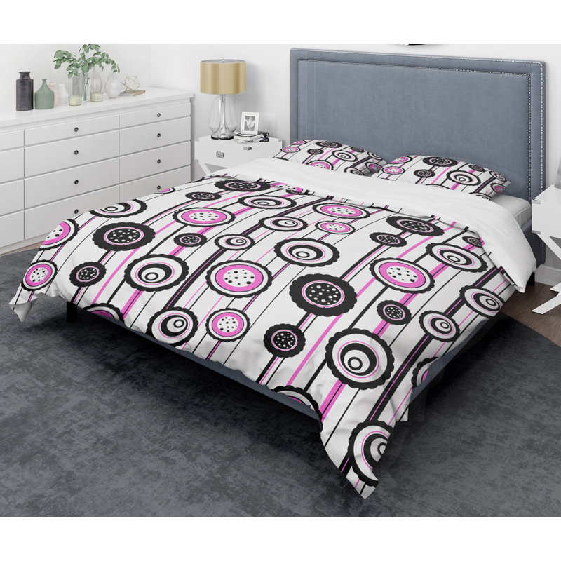Modern & Contemporary Polyester Twill Geometric Shapes Duvet Cover, Full/Queen Duvet Cover + 2 Shams, Circular Retro I