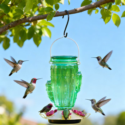 Glass Hummingbird Feeder With Top Fill Design, Built-In Bee Guards And Removable Perches - 32 Oz Nectar Capacity For Outdoor Use