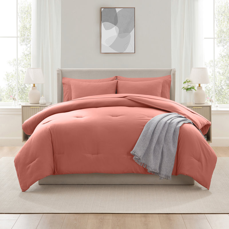 Soft Microfiber 7 Piece Comforter Set with Sheets, Terracotta, Queen Comforter + 6 Additional Pieces