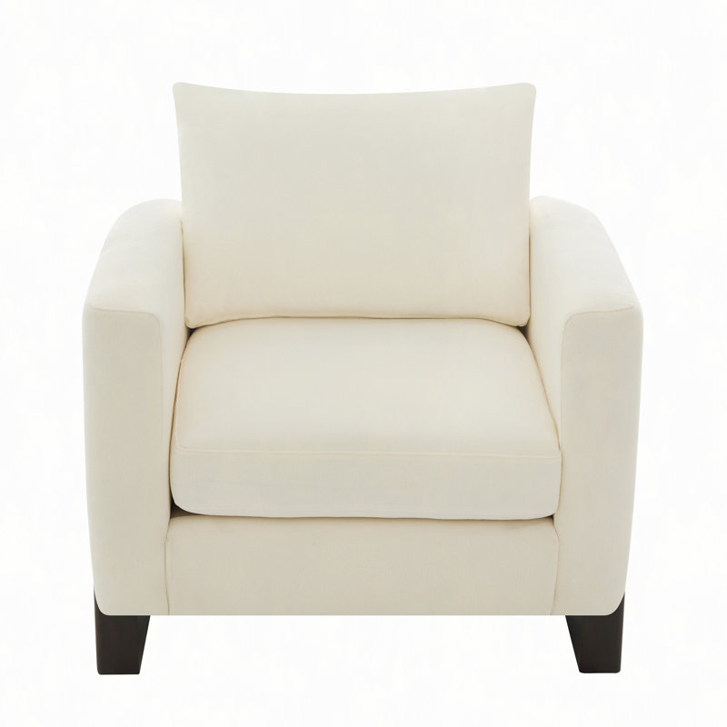 Fauteuil club d'appoint avec pieds en bois d'hévéa pour salon, chambre à coucher ou bureau, Beige Chenille