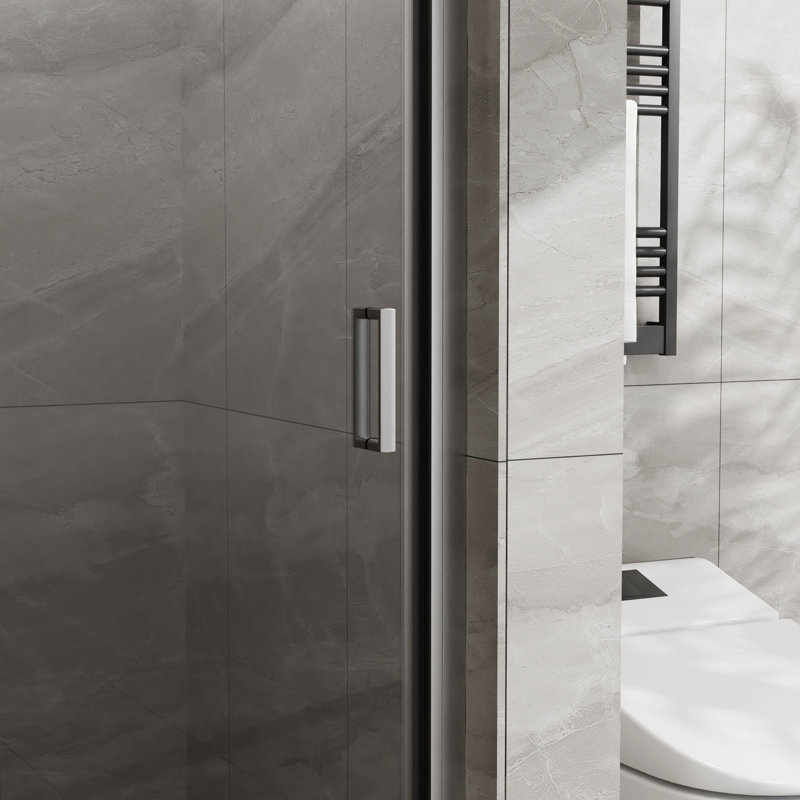Semi- Shower Pivot Door, 34"x72", 1/4" Tempered Glass, , 180° Rotatable, Waterproof Seals 34"x72" Glass , Semi-, 90° Door Opening,