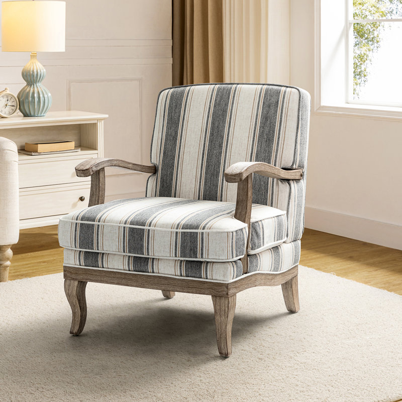Amilio 28" W Farmhouse Striped Upholstered Armchair with Solid Wood Frame, Dark Gray Striped