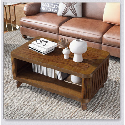 Table basse rectangulaire en bois de 41,5 po avec pieds en bois massif et tablette de rangement ouverte pour le salon