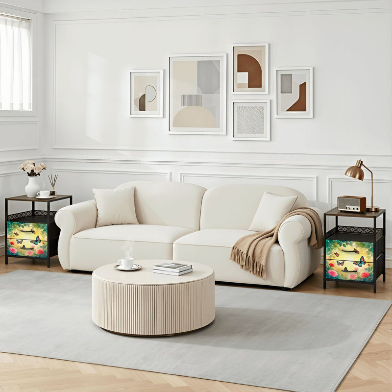 Table de chevet 2 tiroirs avec station de charge, table de chevet de chambre à coucher avec ports USB et prises ouvertes - tablette noire