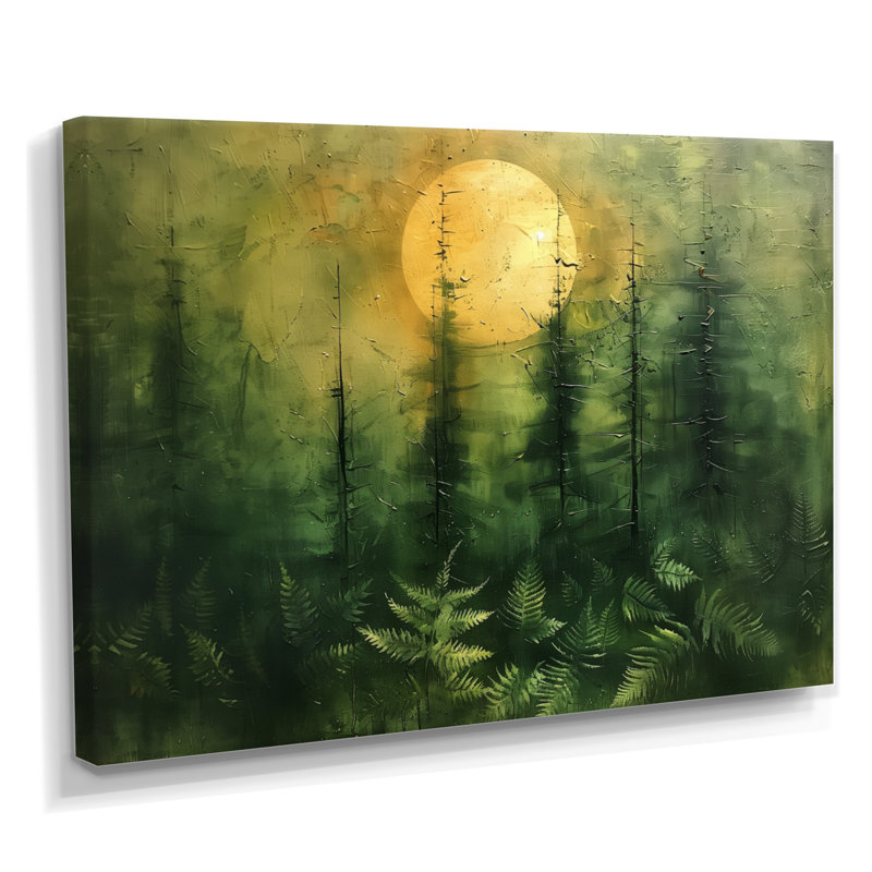 Décoration murale vert forêt jaune pleine lune Fusion I - forêt, Toile tendue, H 12 po x l 20 po x P 1 po