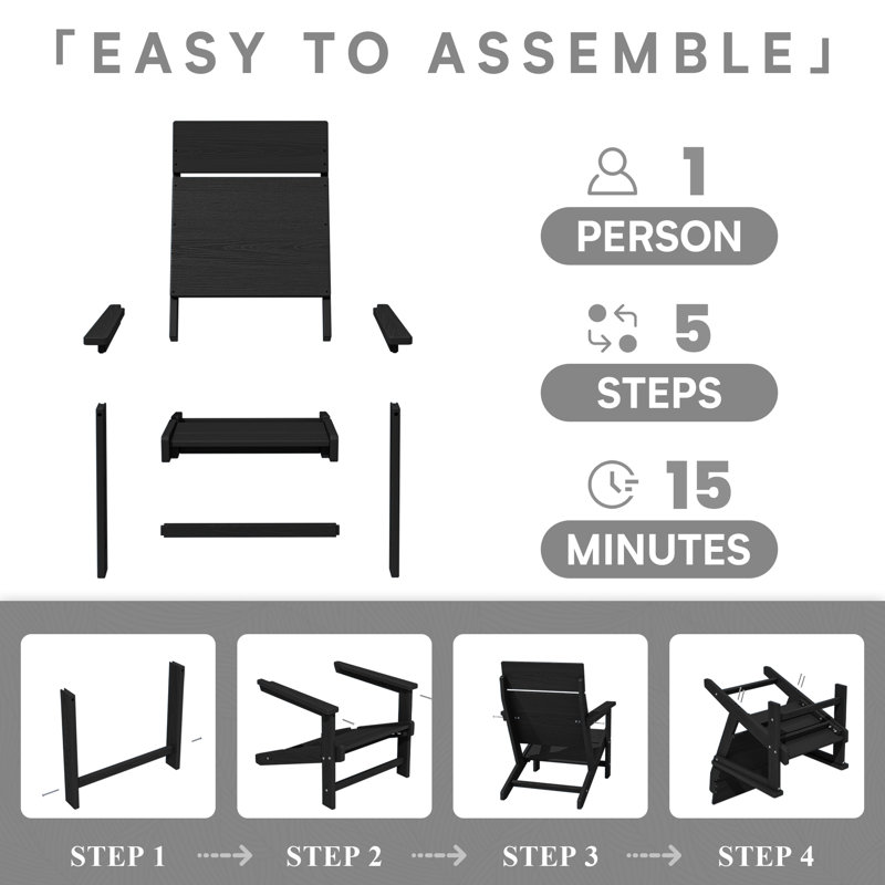 Chaise Adirondack HDPE, Noir