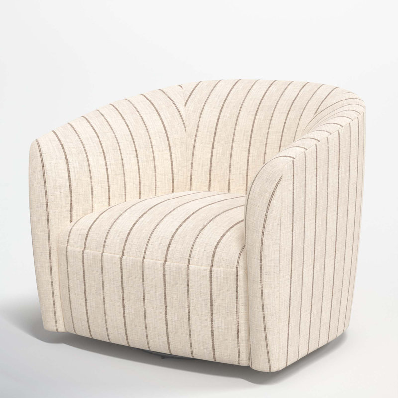 Fauteuil demi-tonneau pivotant rembourré Marita, Rayures gris anthracite Fritz
