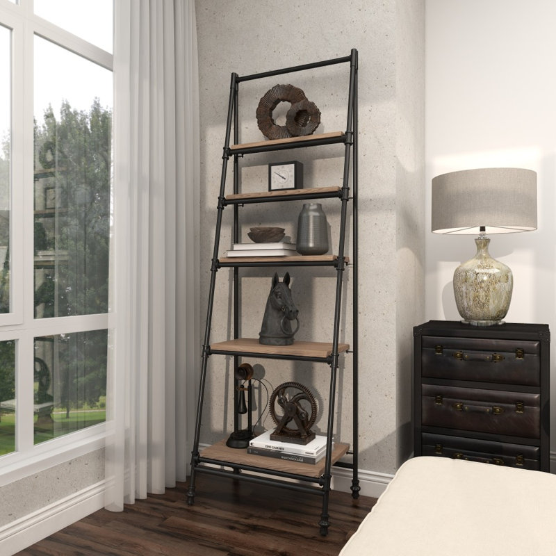 Hanson Black Wood 5 Shelf Storage Shelving Unit, 24" x 17" x 72"