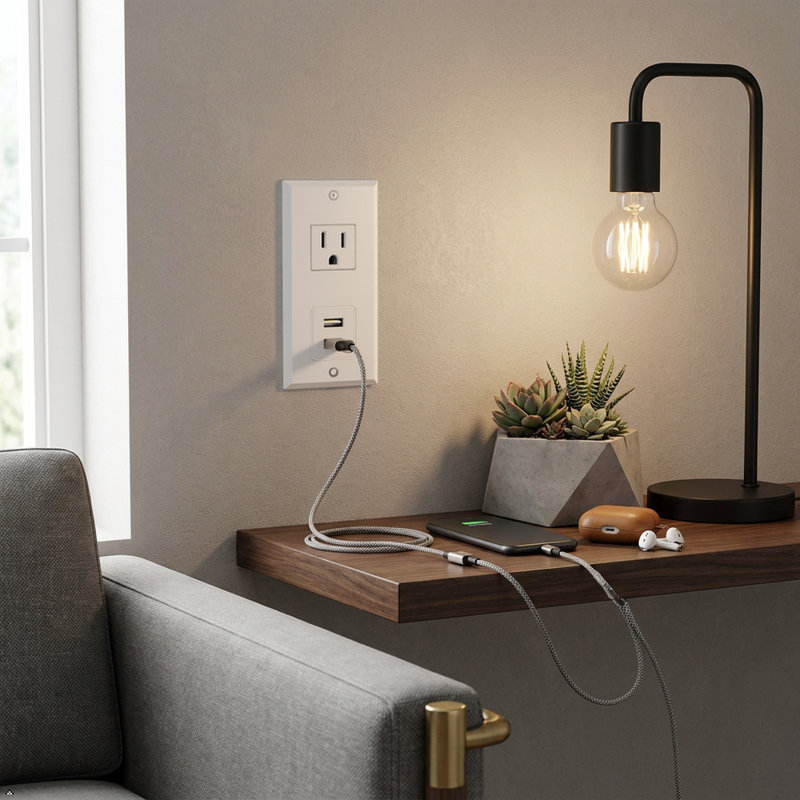 Petite prise de courant encastrée avec rallonge électrique et cordon d'alimentation encastré avec prolongateur de prise de courant encastré USB