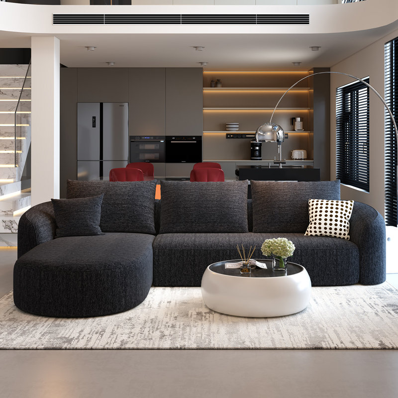 Canapé modulaire à dossier incurvé de luxe modulaire à dossier incurvé de 138,6 po Boneless, Noir