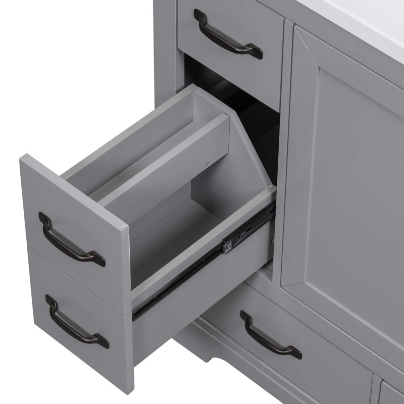 Ensemble de meuble-lavabo 36 po avec lavabo, six tiroirs, diviseur de tiroir multifonctionnel, tablette réglable, Gris