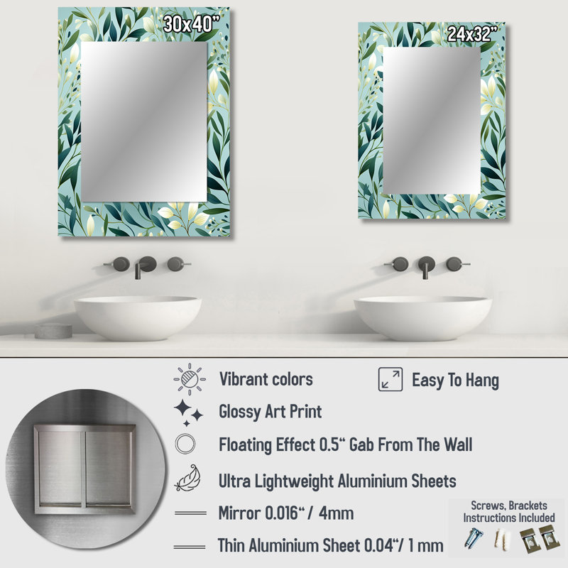 Miroir de meuble-lavabo Tropical, H 24 po x l 32 po, Feuillage océanique Ambrosi